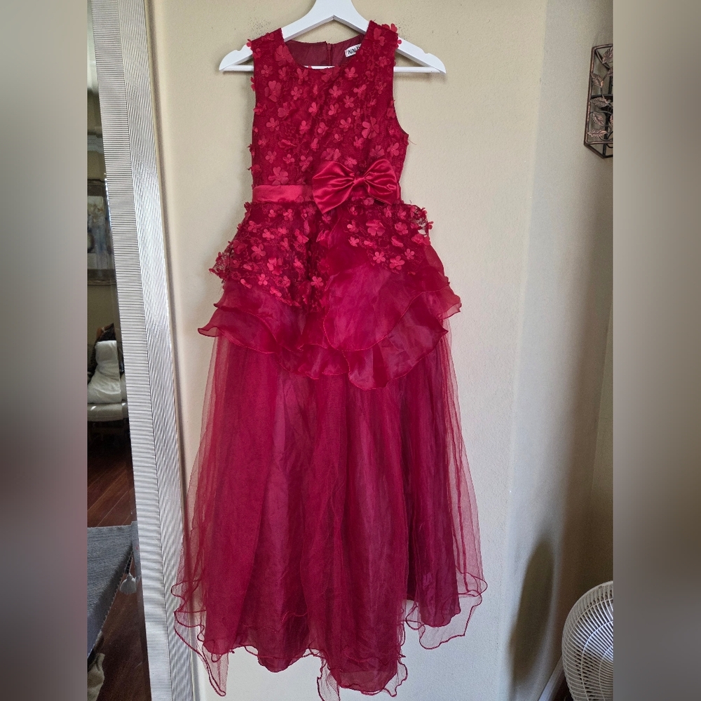 Girls Formal Red Floral Dress Holiday Wedding Christmas